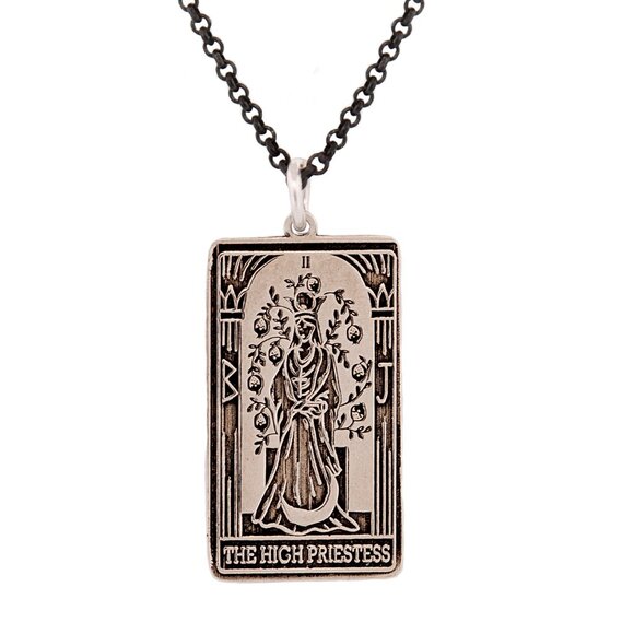 HIGH PRIESTESS Tarot Card Necklace, Sterling Silver Tarot Necklace, Tarot - Picture 1 of 4